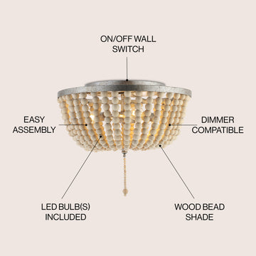 Allison 15" Wood Beaded/Metal LED Flush Mount